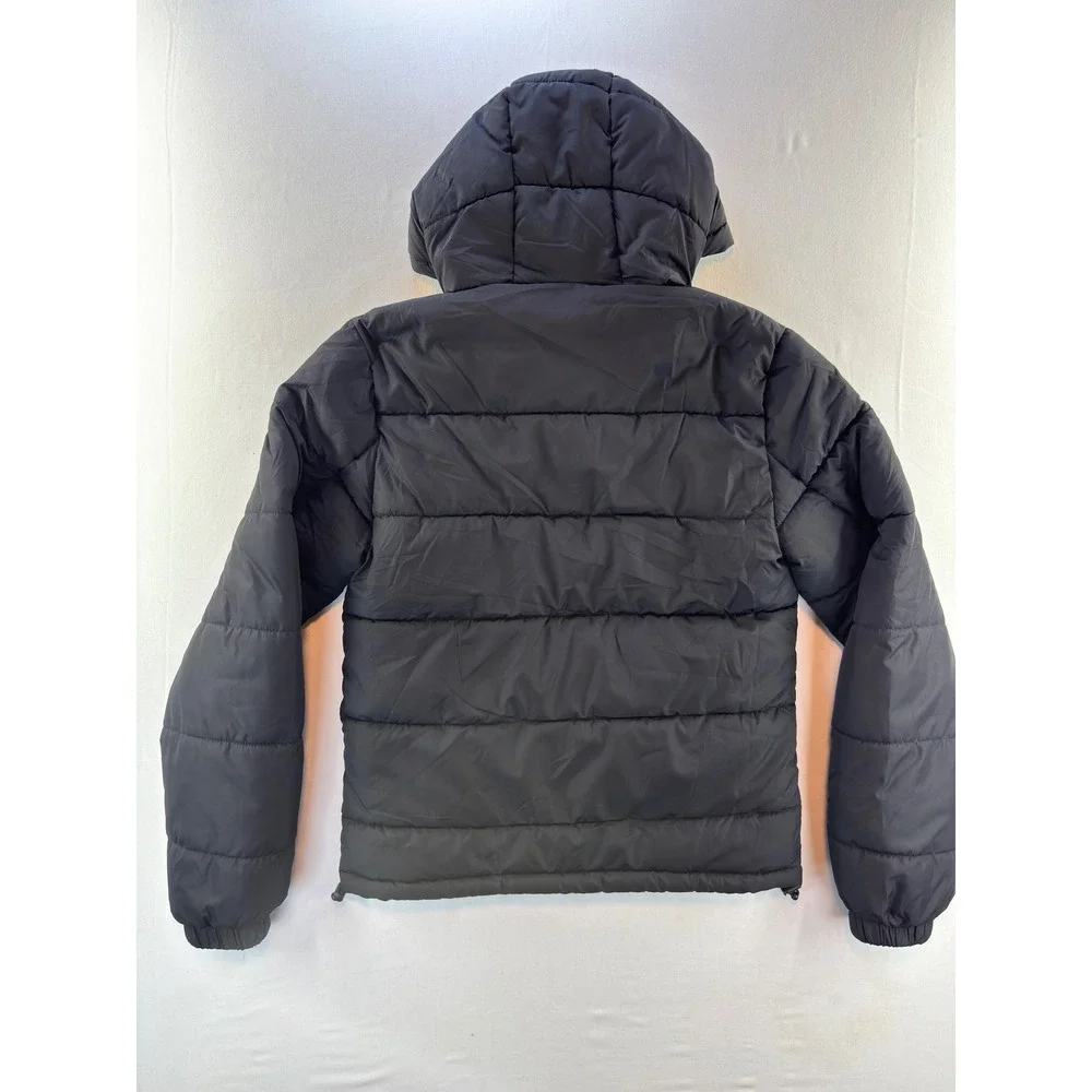 Aeropostale Mens Puffer Jacket Black Hooded Recycled Fill Quilted Coat XS
